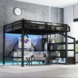 Bellemave Queen Loft Bed with Stairs and Wardrobe, Queen Size Loft Bed with Charging Station, Lights and Bedside Shelf, Heavy Duty Loft Bed Frame for Adults, Teens, Kids, Noise Free, Black Wood Bellemave