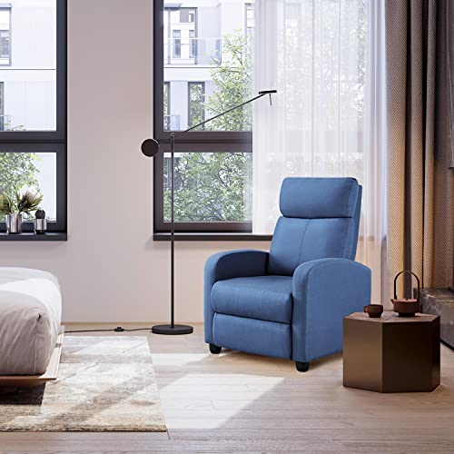 Yaheetech Fabric Recliner Chair Set of 2, Upholstered Reclining Sofa Chair with Pocket Springs for Living Room, Home Theater Seating with Thicker Seat Cushion, Light Blue