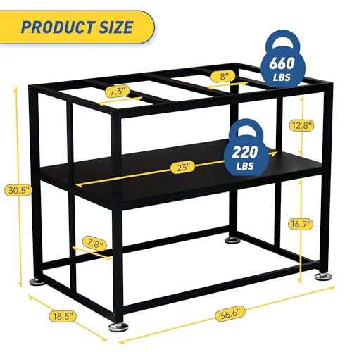 PrimeZone 40 Gallon Fish Tank Stand - All Metal Heavy Duty Aquarium Stand for Accessories Storage, 2 Tier 36.6" L x 18.5" W x 30.5" H Reptile Turtle Terrarium Stand, 880LBS Capacity, Black PrimeZone