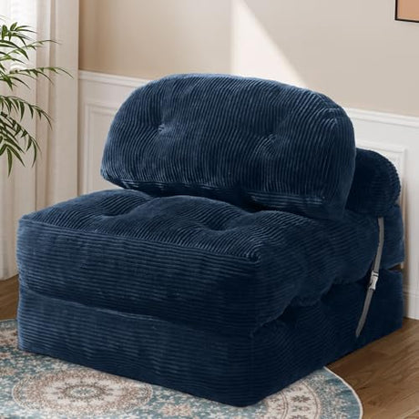 Vellorise Folding Sofa Bed, Convertible Sleeper Chair with Back Support and Pillow Futon,Boneless Foldable Couch for Living Room/Guest Use/Home Office, Foldable Chair Bed for Adults, Navy Blue Vellorise