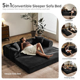 79" Convertible Sofa Bed with Fixed-Shape Frame & Removable Armrests, Modular Corduroy Sleeper Sofa, Folding Mattress Couch for Small Spaces - No Assembly Needed in Black (Includes 2 Pillows) SAVENICA