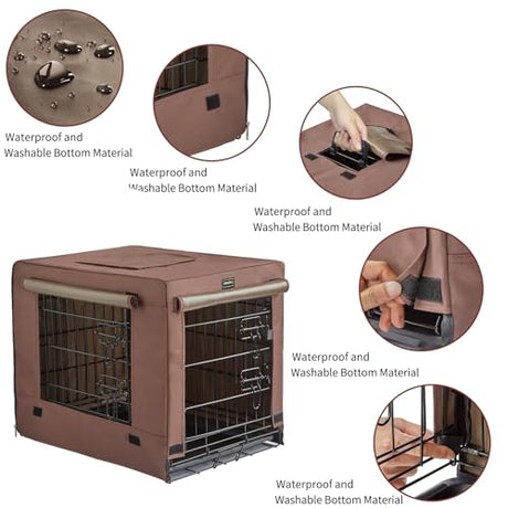 DONORO Dog Crates for Small Size Dogs Indoor Double Door Dog Kennels & Houses for Puppy and Cats, Collapsible Metal Contour Dog Cages (Brown, 24.0" L x 18.0" W x 20.0" H) DONORO