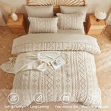 MR&HM Beige Comforter Set Queen, Tufted Boho Bedding Set, Farmhouse Bed in a Bag Set 7 Pieces with 1 Comforter, 2 Pillow Shams, 2 Pillowcases, 1 Flat Sheet, 1 Fitted Sheet for All Seasons MR&HM