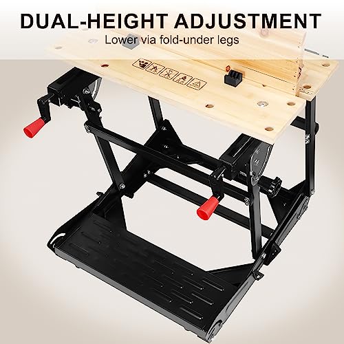 ELEVON Multifunctional Workbench, Portable Foldable Workbench, Holds Up to 550 Pounds, with Adjustable Jaws, Vertical Clamping and Four Adjustable Rotating Pins, Suitable for DIY, Woodworking - WoodArtSupply