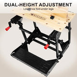 ELEVON Multifunctional Workbench, Portable Foldable Workbench, Holds Up to 550 Pounds, with Adjustable Jaws, Vertical Clamping and Four Adjustable Rotating Pins, Suitable for DIY, Woodworking Elevon