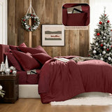 Geniospin Queen Comforter Set - 7 Pieces Comforter Queen Size, Solid Bedding Set for All Season, Dark Red Textured Bed in a Bag with Sheets Geniospin