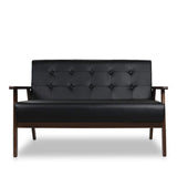 JIASTING Mid-Century Modern Solid Loveseat Sofa Upholstered Faux Leather Couch 2-Seat Wood Armchair Living Room/Outdoor Lounge Chair, Waiting Room Sofa, 50”W JIASTING
