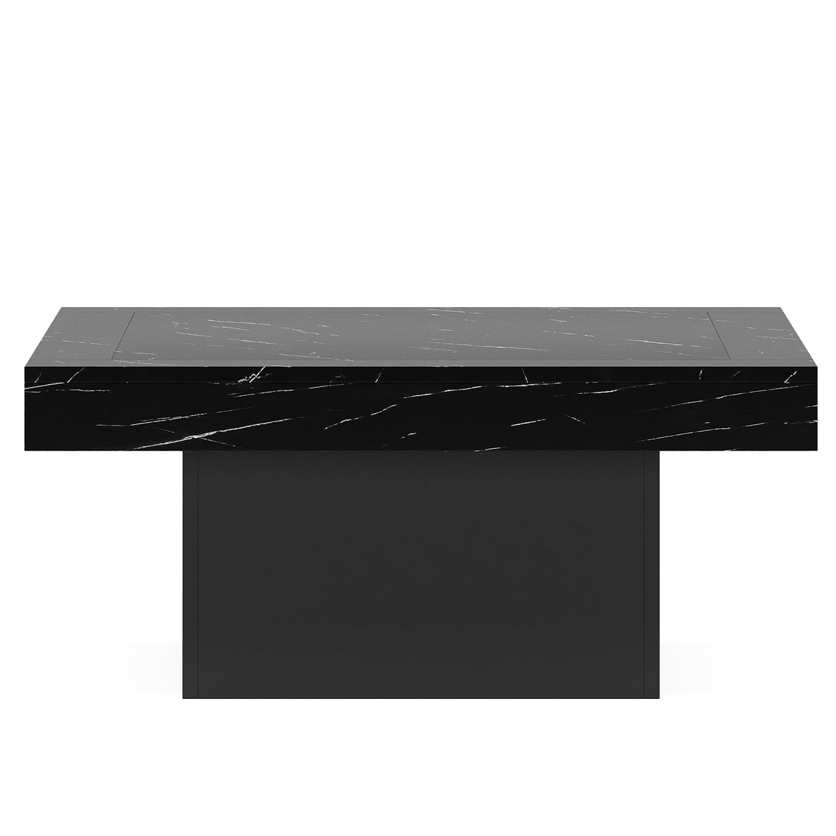 Tribesigns Coffee Table Square LED Coffee Table Engineered Wood Low Coffee Table for Living Room (Faux Marble Black+Black) Tribesigns