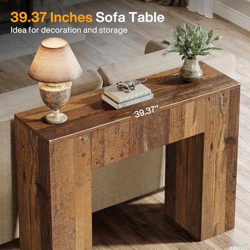 Tribesigns 39'' Farmhouse Console Table, Narrow Sofa Entryway Table with Drawer, Small Wooden Entrance Table for Living Room, Hallway, Foyer, Distressed Brown Tribesigns