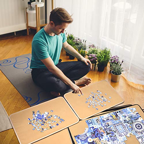 Rekcopu 1500 Pieces Jigsaw Puzzle Board, Portable Puzzle Board, Jigsaw Puzzle Table Board, Puzzle Keeper Puzzle Caddy with Sorting Trays & Detachable Board,Non-Slip Surface, Medium