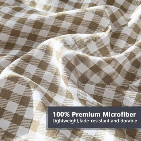 NSNLGSGC Twin Comforter Set, Tan Gingham Bedding Sets, Brown Grid Bed Comforter 2 Pieces (1 Comforter, 1 Pillowcase) NSNLGSGC