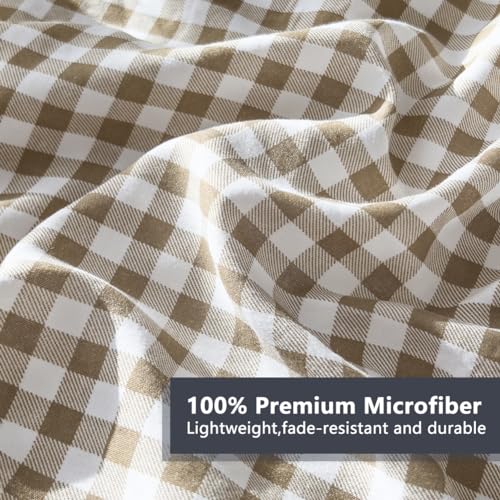 NSNLGSGC Queen Comforter Set, Tan Gingham Bedding Comforter Sets, Brown Grid Bed Comforter 3 Pieces (1 Comforter, 2 Pillowcases) NSNLGSGC