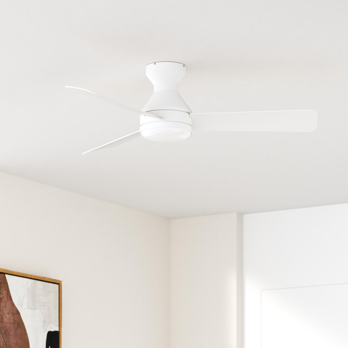 Amico Ceiling Fans with Lights, 42 inch Low Profile Ceiling Fan with Light and Remote Control, Flush Mount, Reversible, 3CCT, Dimmable, Noiseless, White Ceiling Fan for Bedroom, Indoor/Outdoor Use Amico