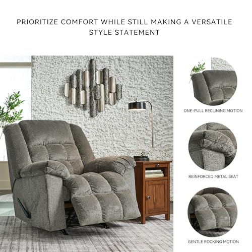 Signature Design by Ashley Kegler Contemporary Tufted Manual Rocker Recliner, Gray Signature Design by Ashley