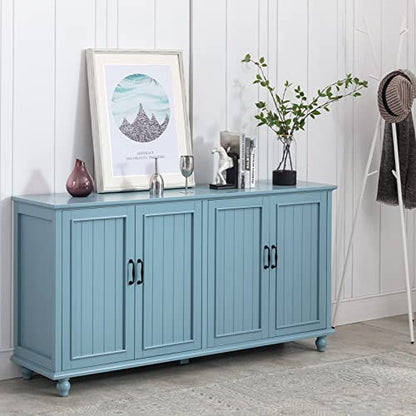 Scurrty Buffet & Bar Cabinet with Storage, 62'' Coffee Bar Cabinet, Sideboard Storage Cabinet for Dinning Room, Kitchen & Living Room (4 Doors, Blue) - WoodArtSupply