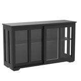 RASOO Buffet Sideboard with Sliding Glas Door and Adjustable Shelf Stackable Kitchen Storage Cabinet Antique Cupboard Home Furniture, Black RASOO