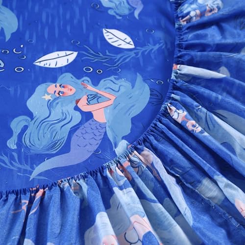 MAG 4Pcs Mermaid Full Size Sheet Sets,Blue Ocean Sheets,Kids’ Microfiber Bedding Sheet Set 1 Fitted Sheet 14''Deep Pocket +1 Flat Sheet+2 Pillowcases for Toddler Boys and Girls,Breathable and Wrinkle. MAG