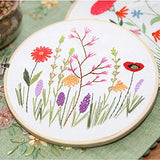 Kissbuty Embroidery Starter Kit with 3 Pcs Fabric & Patterns, Bamboo Hoop, Color Threads Tools (Plants Flowers)