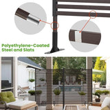 Metal Outdoor Privacy Screen with Stand, 3 ft W x 6 ft H PE-Coating Steel Pipes and Slats Panels, Decoative Privacy Screen Fence Panels Freestanding for Outside Patio Garden Backyard, Brown OTOSUNNY