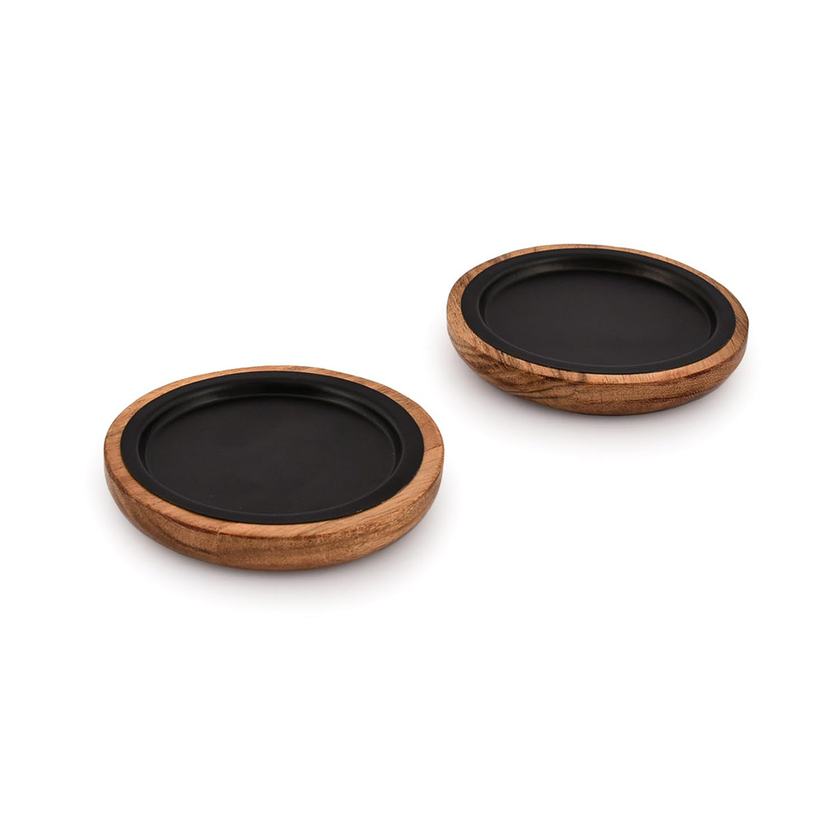 EDHAS Candlestick Holders Acacia Wood Set of 2 Wooden Candle Holder Plate Base for Living Room Coffee Table Centerpiece for Kitchen (4" X 4" X 0.75") EDHAS