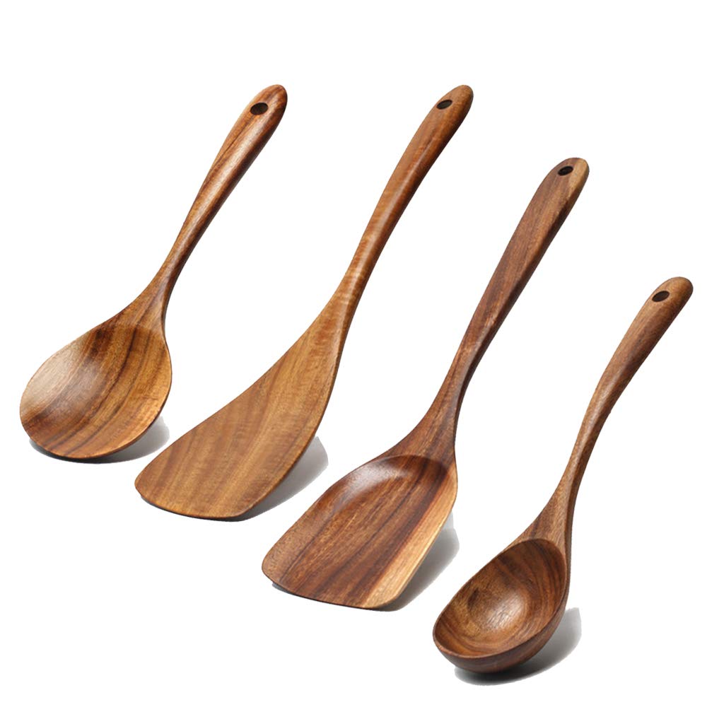 5 Pcs Best Wooden Spoons for Cooking Kitchen Utensils Set Non Stick Spoon Acacia Wood Utensil Cooking Spatula Turner Slotted Spoon Flat Wooden Spatula Set Mixing Cooking Spoons Kitchen Utensi - WoodArtSupply