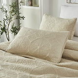 Brandream Luxury Quilt Bedding Set Queen Size Quilt Set Cotton Beige 3 Piece Medallion Matelasse Coverlet Set Brandream
