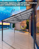 GarveeLife 12' x 14' Lean to Gazebo, Hardtop Wall Pergola with Polycarbonate Roof, Aluminum Frame Mounted Gazebo for Lawn Patio Deck Yard and Party Garveelife