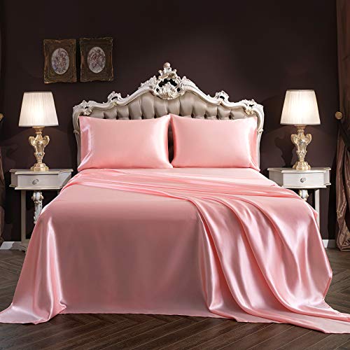 SiinvdaBZX 3Pcs Twin XL Sheets Set, Blush Pink Silky Satin Sheets Twin XL Bedding Set Ultra-Soft Extra Long Bed Sheets for College Dorm SiinvdaBZX