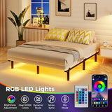 Awesofurni Full Size Bed Frame with Smart LED Lights, 7 Inch Basics Metal Bed Frame, Heavy Duty 9-Leg Base for Box Spring and Mattress, Noise-Free, Easy Assembly, Black Awesofurni