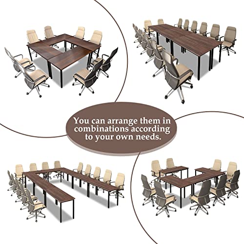 Bonzy Home Conference Tables 18ft Office Computer Desk for Meeting Room Study Writing Printer Table Meeting Seminar Table for 20 People Rustic Vintage Walnut 8PCS 220.4"x47.2"x29.5" Bonzy Home