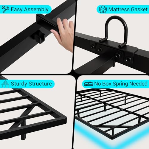Mashomdec Queen Size Floating Metal Bed Frame with Smart LED Lights & Charging Station, Metal Platform Bed Base No Box Spring Needed, Easy Assembly, Noise Free Mashomdec