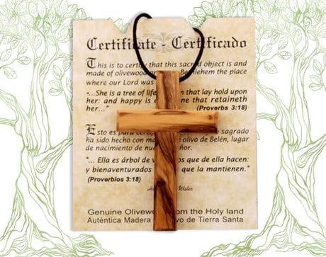 Wooden Cross Necklace, Christian gift, Faith Cross Pendant for the church and home Car Rearview Mirror Pendant, Olive wood from Bethlehem, Certificate of Origin, size 2.7" x 1.8" THE JERUSALEM GIFT SHOP SINCE 2004