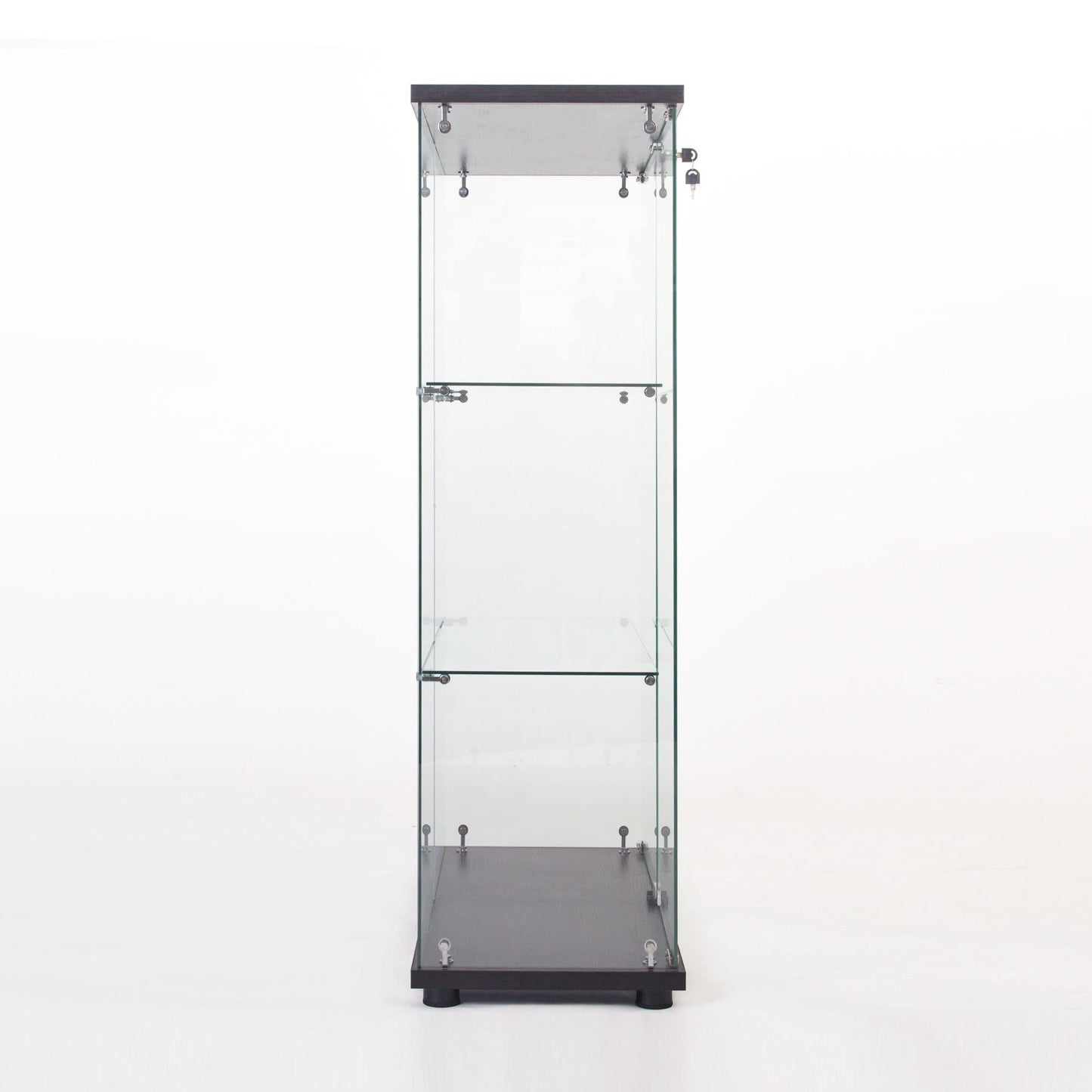 Yoluckea 3 Shelves Glass Cabinet with 2 Doors, Floor Standing Clear Glass Curio Cabinet Collection Display Case for Living Room Bedroom 49.49” x 31.77”x 14.37” Black