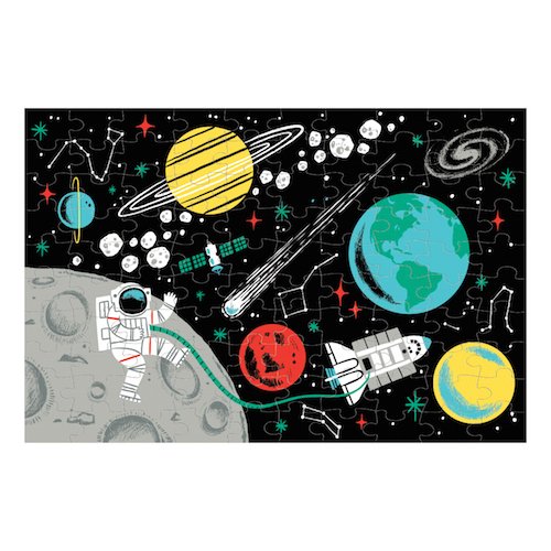 Mudpuppy Outer Space Glow-in-the-Dark Puzzle, 100 Pieces, 18”x12”, Made for Kids Age 5+, Illustrations of Planets, Stars, Spaceships and More, Award-Winning Glow in the Dark Puzzle Mudpuppy