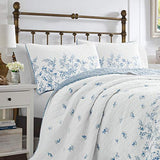 Laura Ashley Home - Queen Quilt Set, Reversible Cotton Bedding with Matching Shams, Pre-Washed Home Decor for Added Softness (Flora Blue, Queen) Laura Ashley
