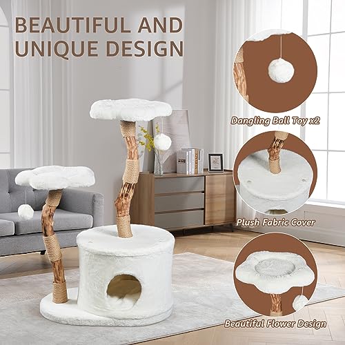 NATURAL EXPRESSIONS Modern Cat Tree and Tower for Indoor, Luxury Solid Wood Cat Condo for Large Cats, Flower Cat Tree with Scratching Post, Cat