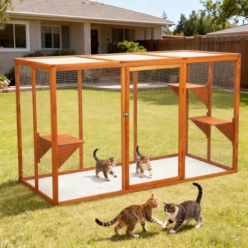 Nyeekoy Catio Outdoor Cat Enclosure, 71" Large Catios for Cats Patio, Outside Cat Enclosures, Cattio with Waterproof Roof, Clearance Cat Cage for Multiple Cats, Orange Nyeekoy