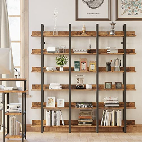 Spacious Vintage Brown 6-Tier Bookcase with Back Fence by IRONCK IRONCK