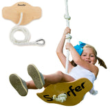 Swurfer Swift - Maple Wood Disc Swing for Kids Ages 4 and Up, Holds up to 150 Pounds - Includes 18" Curved Seat Swing with Heavy Duty Braided Rope, Brown Swurfer