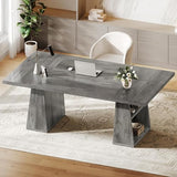 YITAHOME 63" Executive Desk, Large Office Desk Computer Desk with Double Pedestal and Storage Shelves, Wood Simple Workstations Writing Table Conference Table Business Furniture for Home Office, Grey YITAHOME