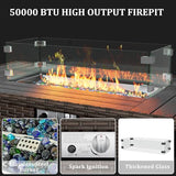 VONZOY 8 Pieces Outdoor Patio Furniture Set with 44" Fire Pit Table Rattan Sectional Conversation Sets w/Gas Fire Pit, Coffee Table, 2 Waterproof Covers, Navy Blue VONZOY