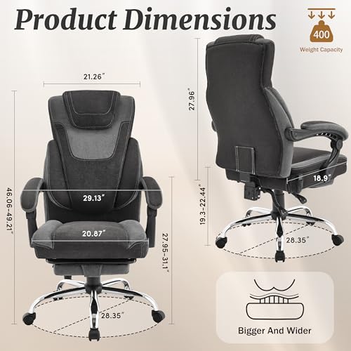 Massage Office Chair with Foot Rest,6-Point Vibration & Heat Reclining Computer Chair,Big and Tall Fabric Office Chair for Heavy People,Ergonomic Executive Desk Chair,Thick Cushion,High Back,BlackGrey Sofetura