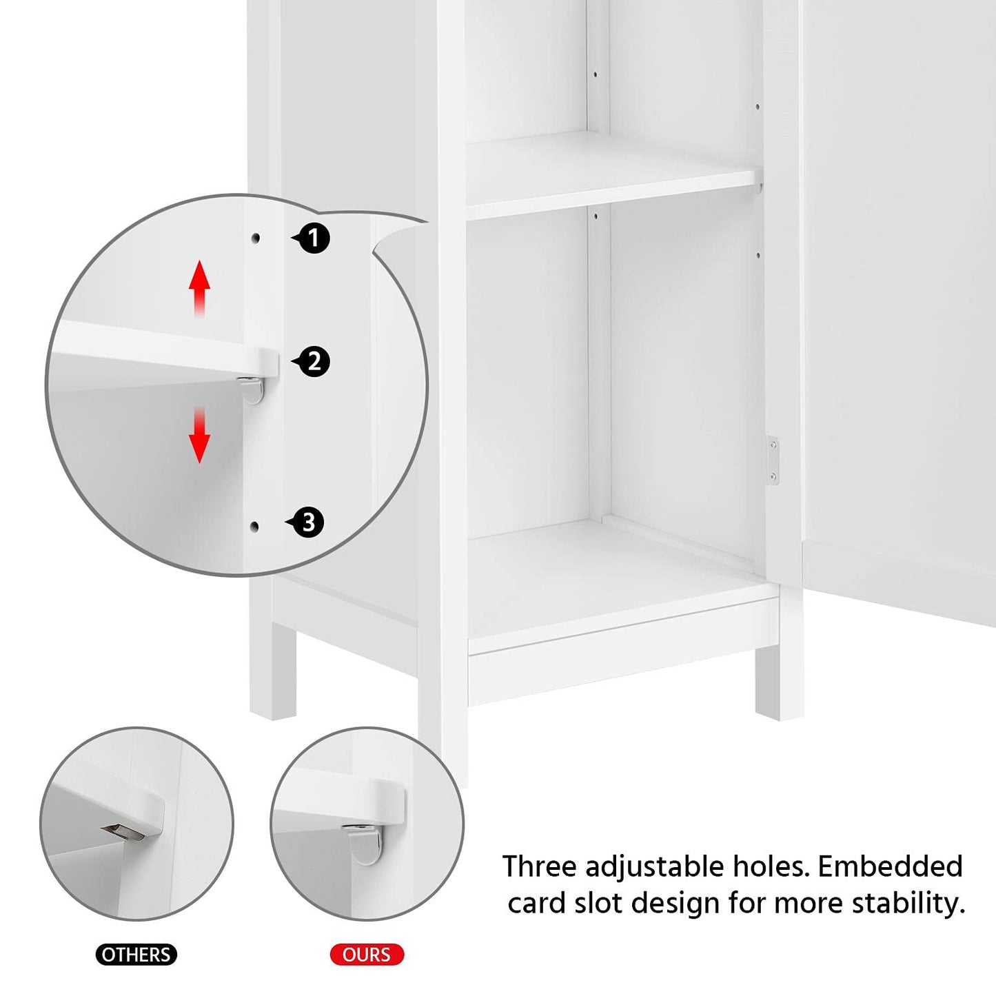 Yaheetech Bathroom Floor Cabinet, Wooden Tall Freestanding Cabinet with 3 Tier Shelves and Door Organizer, Elegant Linen Tower Rack Stand for Living Room, 63 in Height, White