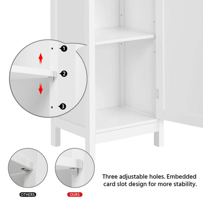 Yaheetech Bathroom Floor Cabinet, Wooden Tall Freestanding Cabinet with 3 Tier Shelves and Door Organizer, Elegant Linen Tower Rack Stand for Living Room, 63 in Height, White