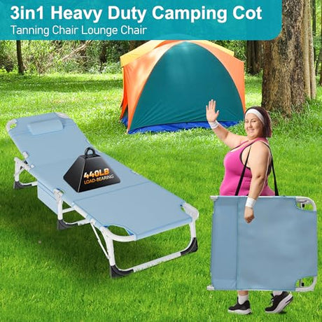 ABORON Heavy Duty Tanning Chair, Outdoor 5-Position Folding Chaise Lounge Chair with Pad, Portable Beach Lounge Chair for Outdoor Sunbathing Patio Pool Lawn Deck Poolside ABORON