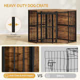 Hzuaneri Corner Dog Crate Furniture with Barn Door, Heavy Duty Dog Kennel Indoor, Wooden Decorative Pet Cage for Small Medium Dogs, Space-Saving TV Stand Anti-Chew Anti-Escape, Rustic Brown DFC88901B Hzuaneri