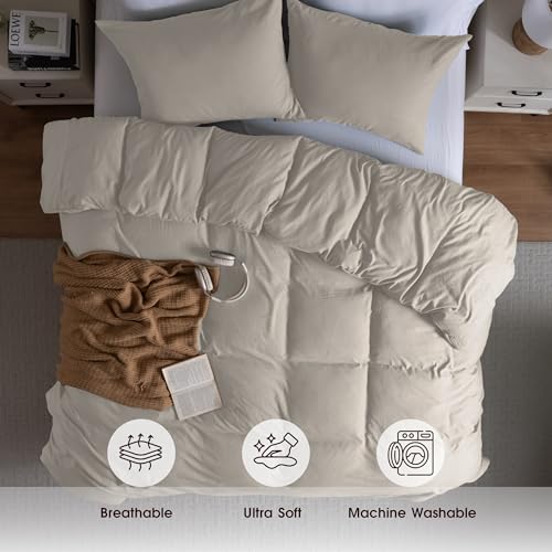 Soft Washed Duvet Cover Set Twin / Twin XL Size, Prewashed Microfiber Cotton-Like Bedding Set, Duvet Cover 68x90 with Button Closure & Pillow Sham for All Seasons,Comforter Not Included (Linen) Ranunculus