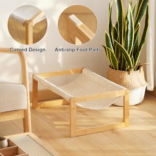 kiplant Elevated Cat Bed, Large Cat Hammock Bed, Bamboo Wood Cat Hammock for Outdoor, 25 X 16.5 Inch Elevated Pet Furniture Suitable for Kitty, Puppy, Rabbit, Bunny and Small Animal kiplant