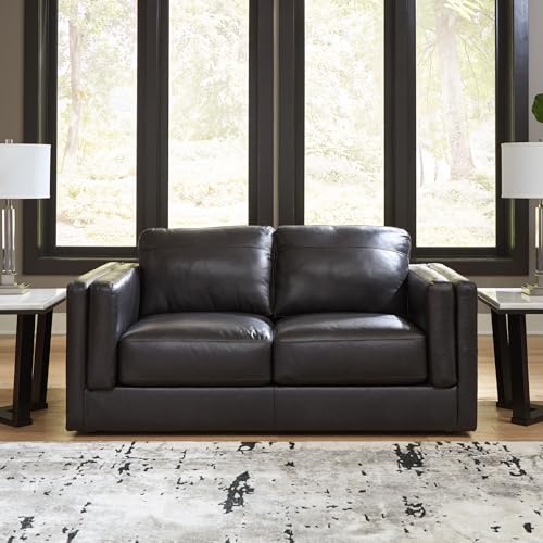 Signature Design by Ashley Amiata Modern Leather Match Loveseat with Non-skid Legs, Black Signature Design by Ashley