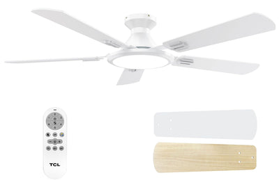 TCL Ceiling Fans with Lights, 52 Inch Low Profile Ceiling Fan with Light and Remote Control, Flush Mount, DC Reversible Motor, Noiseless, 6 Speeds Ceiling Fan for Bedroom (White)